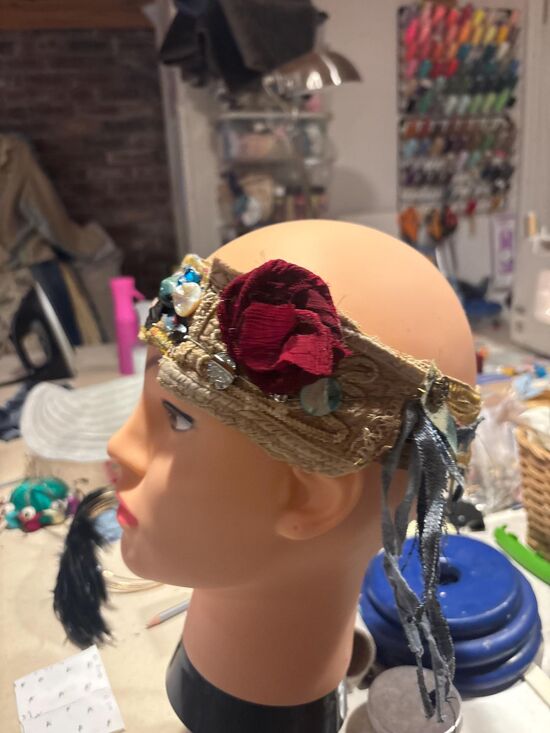 Upcycled Handmade Festival Style Vintage Headband Adjustable (20+ inches) main image 5